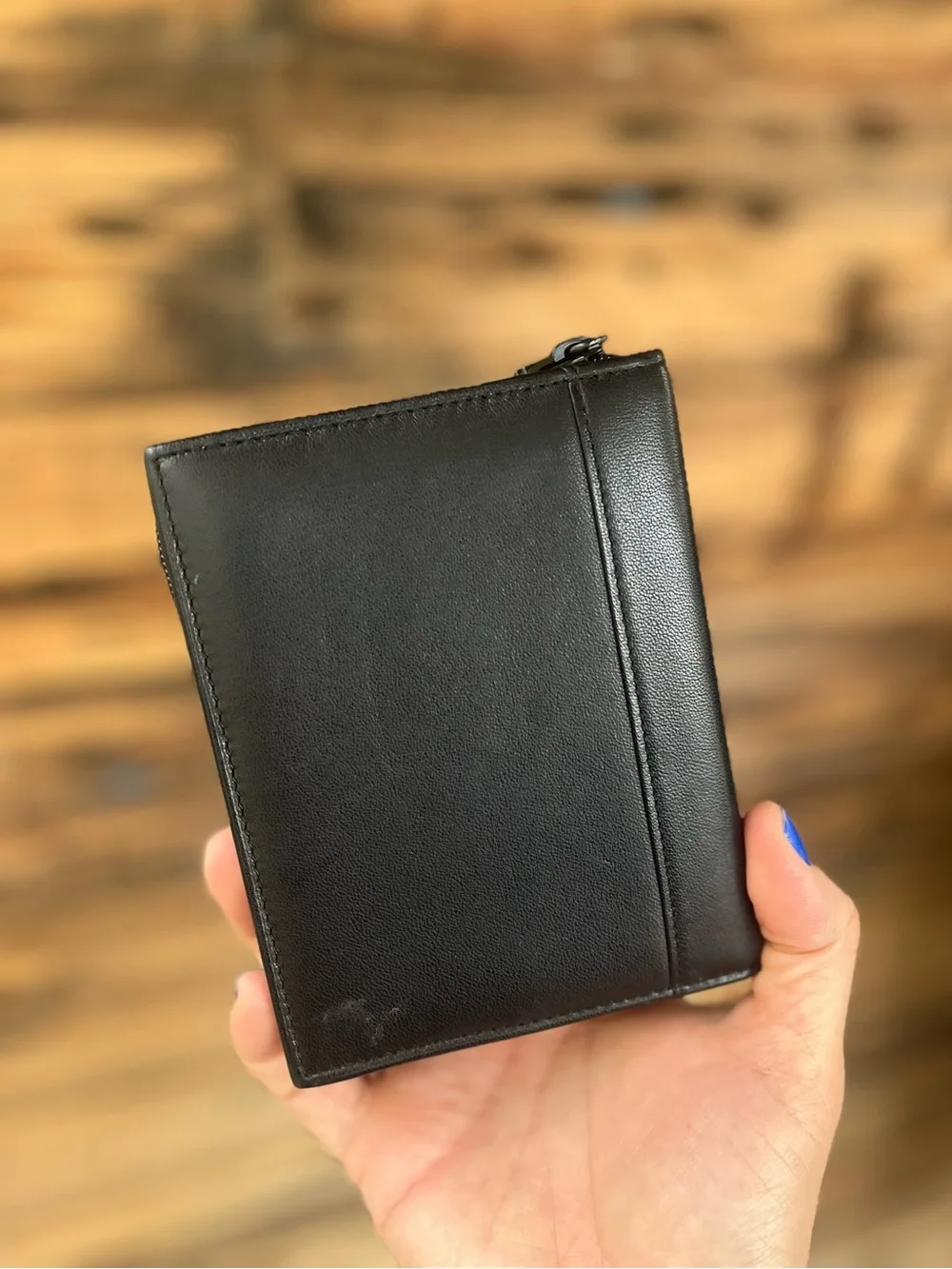 TUMI | Black Leather Zip Card Wallet